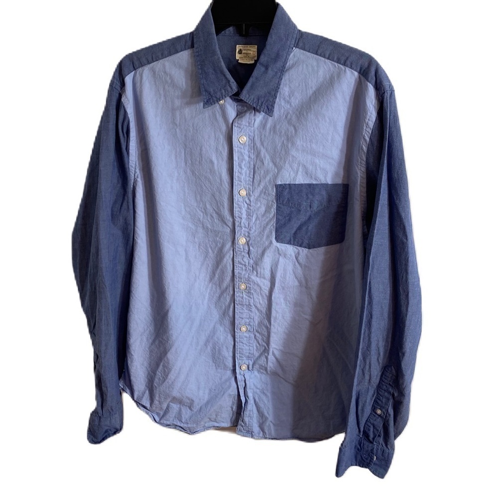 J.Crew Sunwashed Oxford Tailored Button Down Shirt Large Blue Colorblock Pocket